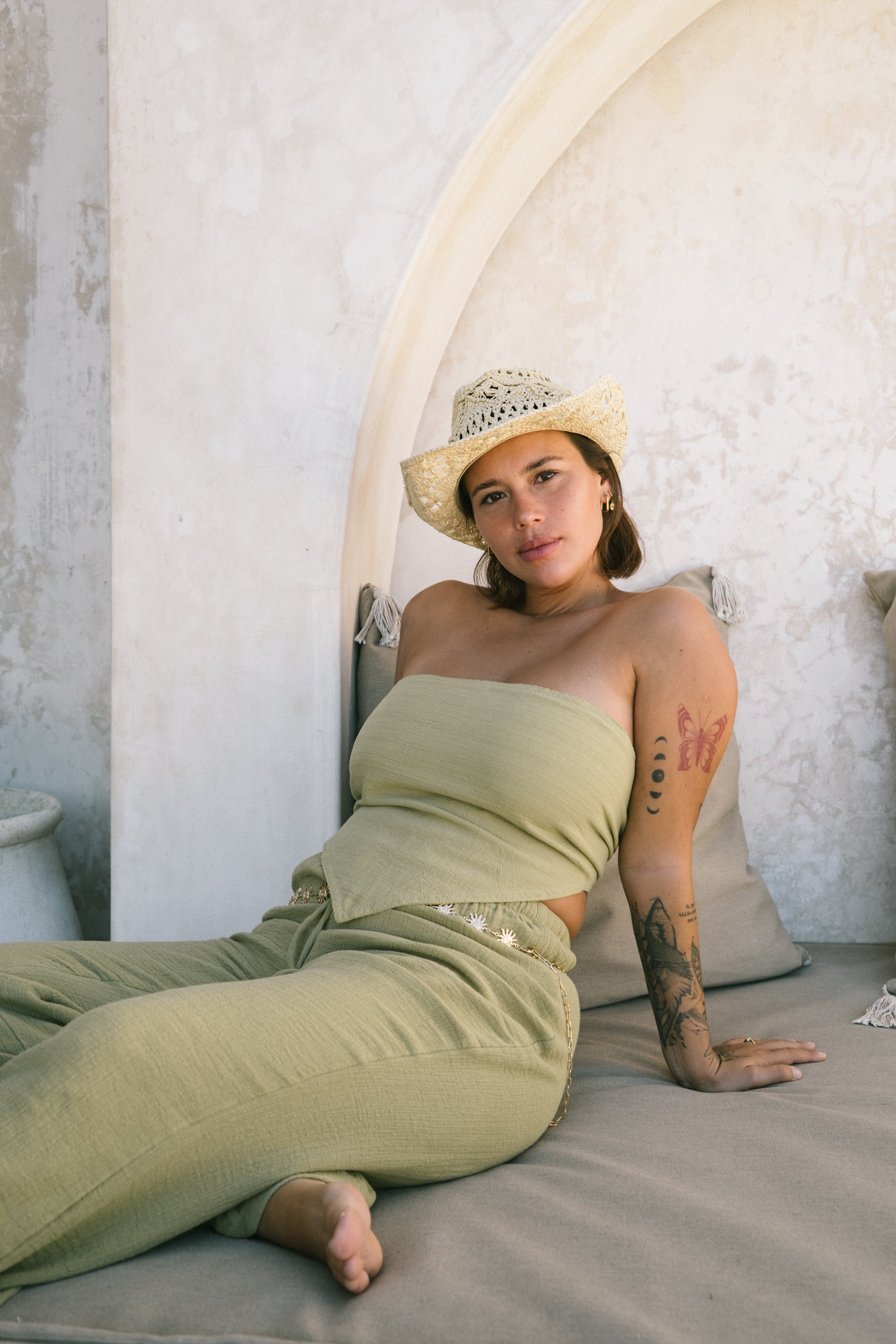 Serena Pants Set with Amalia Strapless Linen Top