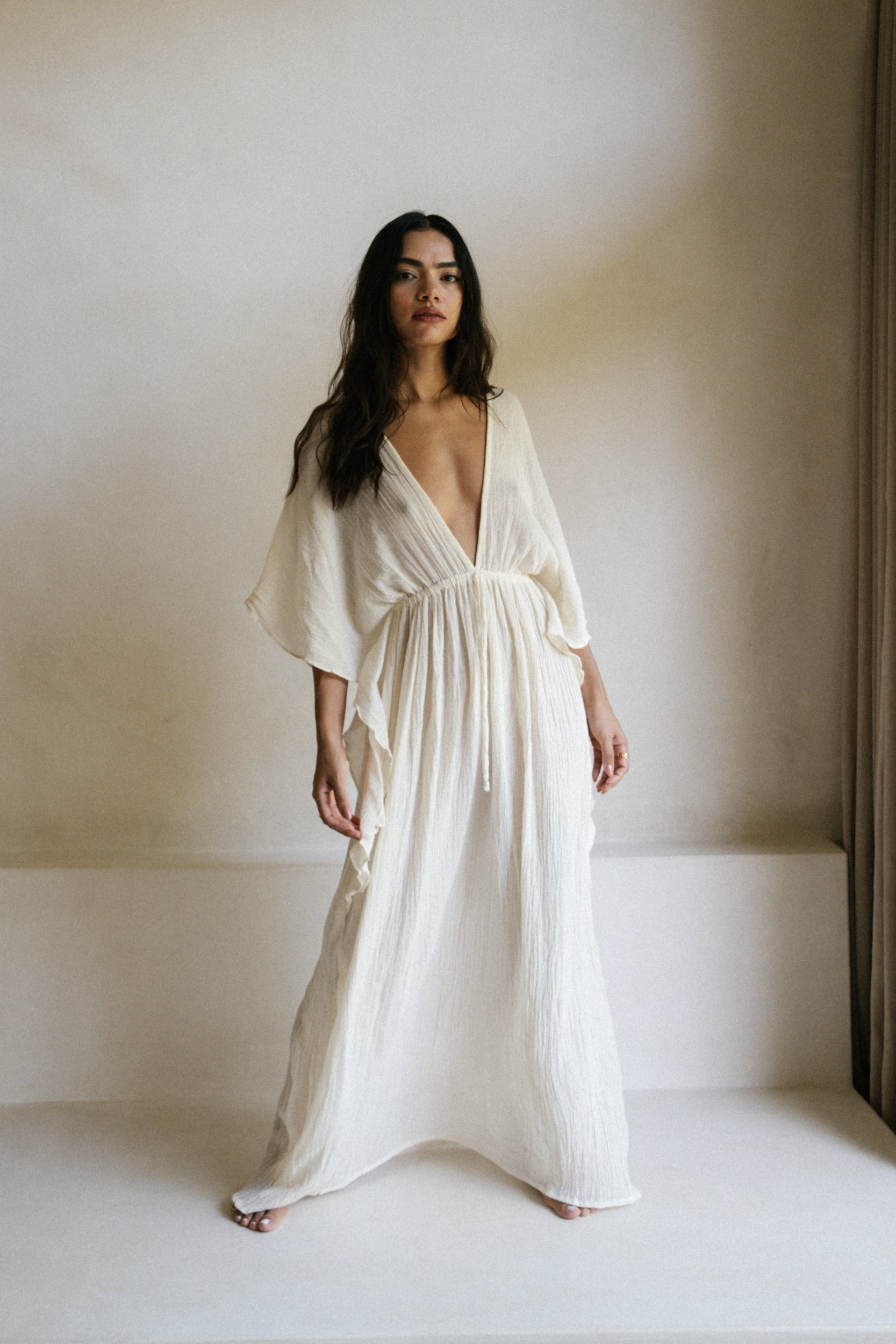 white christmas dresses Aurora Long Chiffon Dress with Side Ruffles