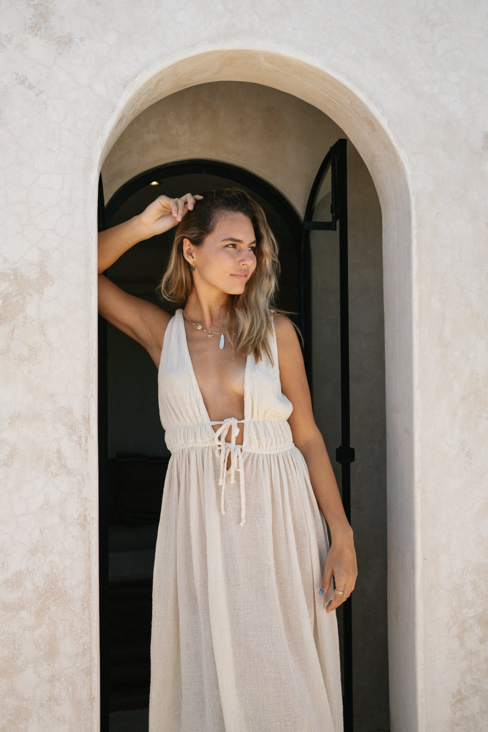 Estela Long Sleeveless Chiffon Dress