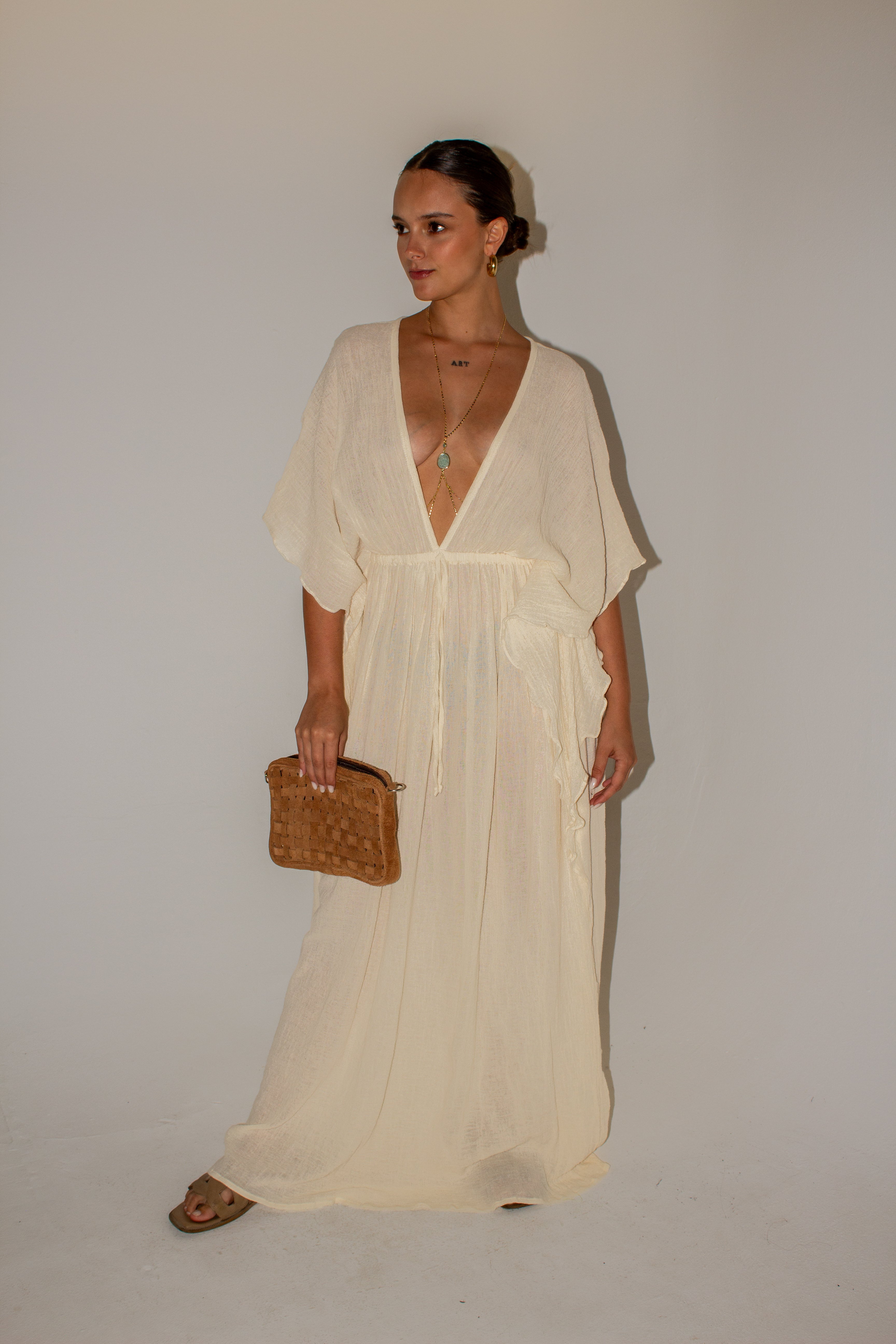 Aurora Long Chiffon Dress with Side Ruffles