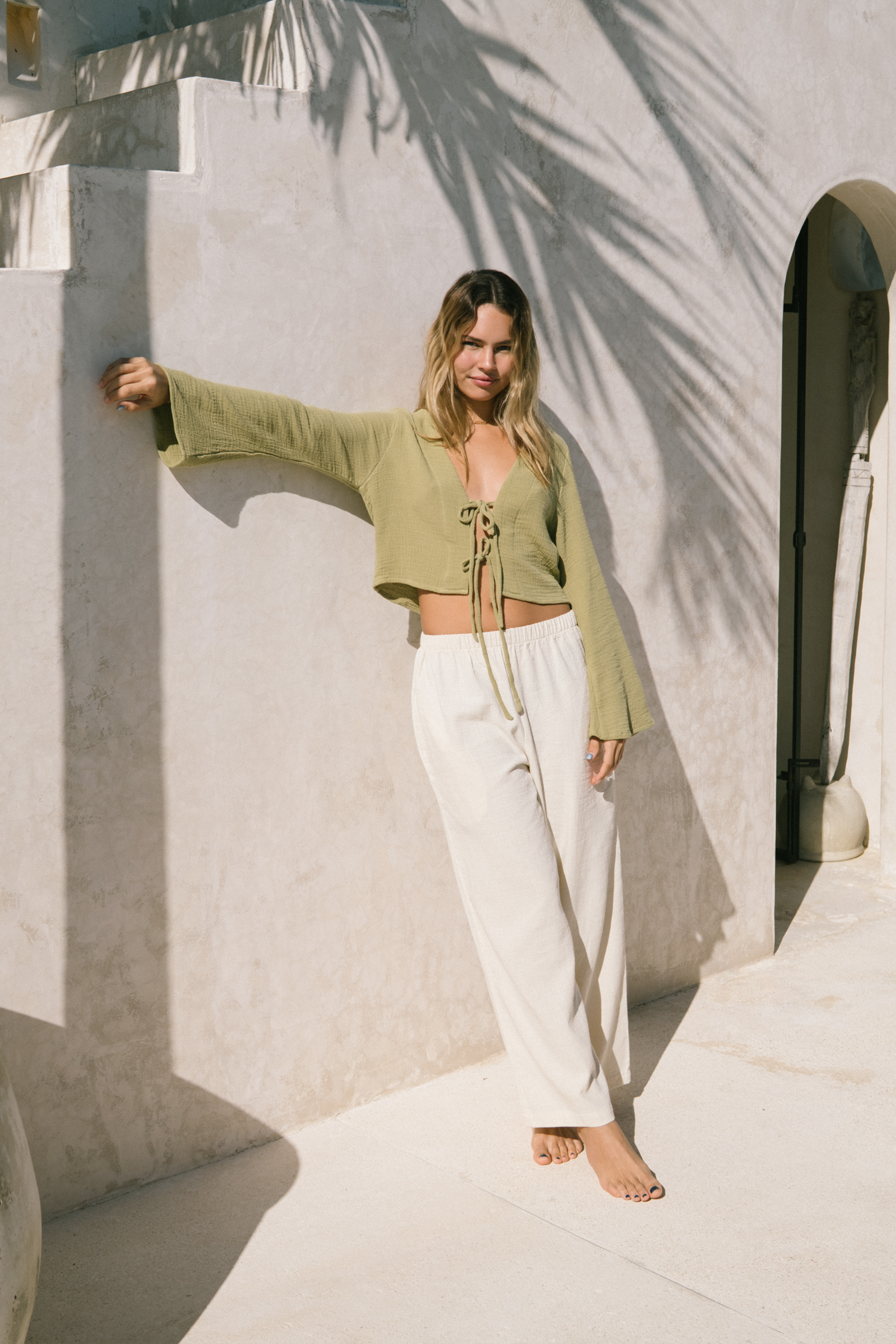 Sunset Cotton Blouse with V-Neckline