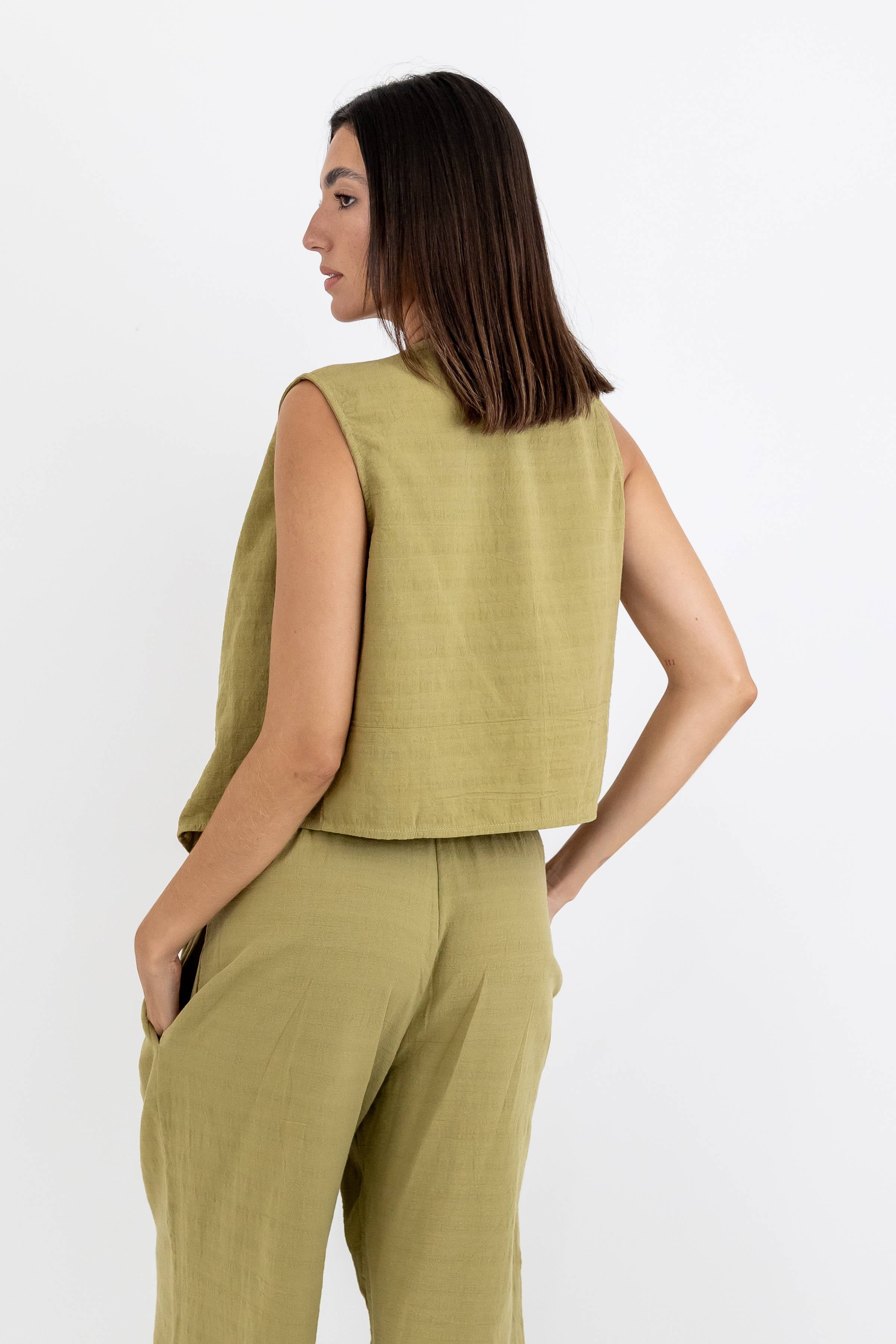 Amalfi Linen Vest with Buttons