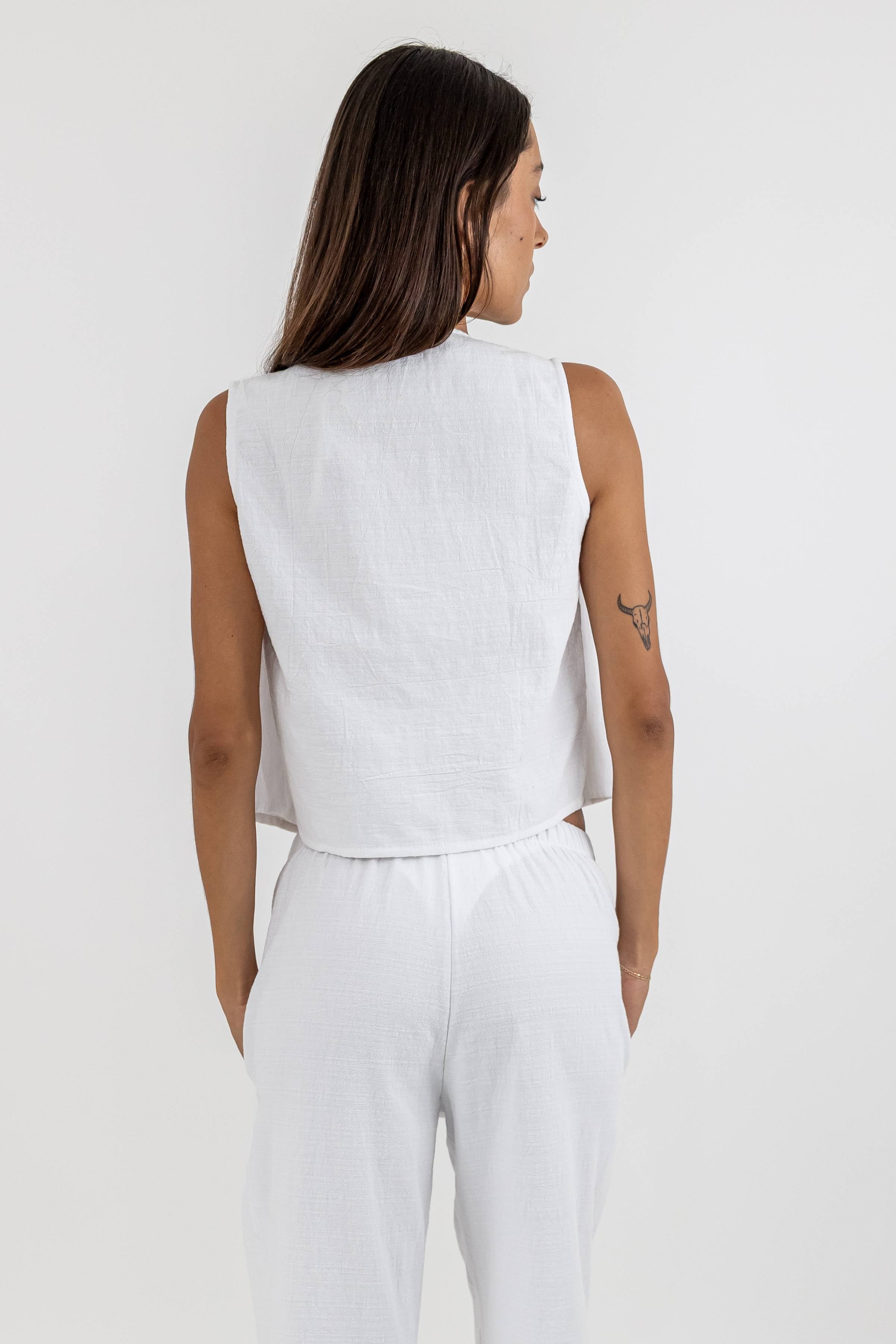 Amalfi Linen Vest with Buttons