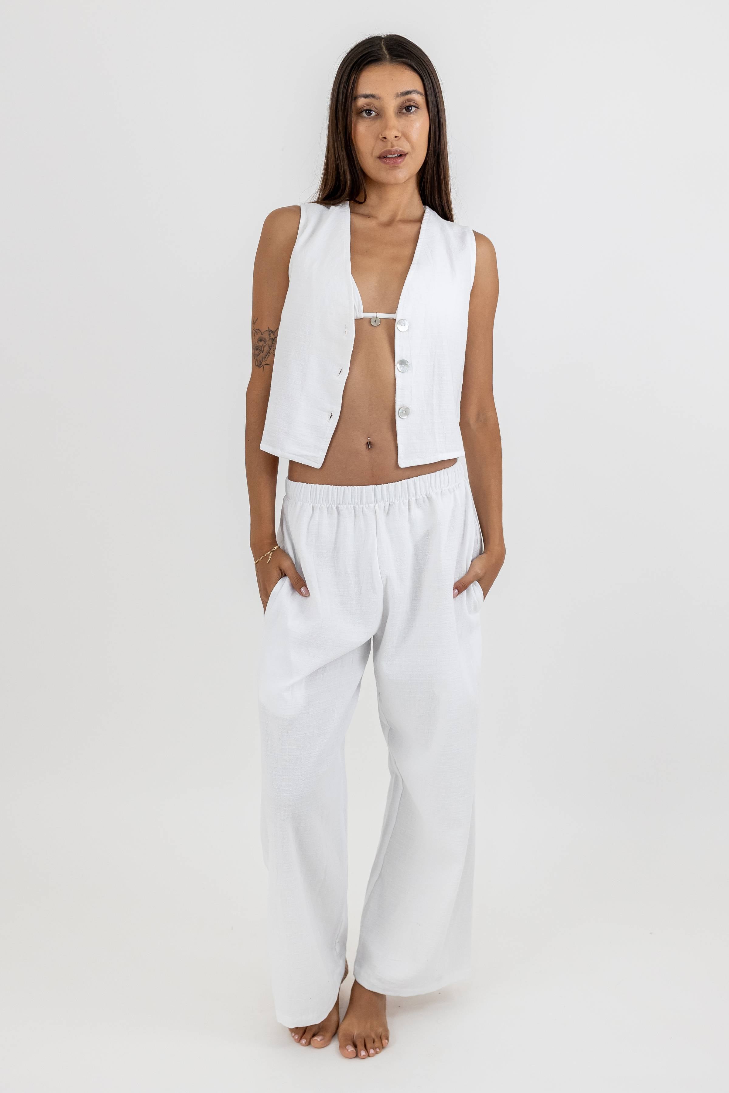 Amalfi Linen Vest with Buttons