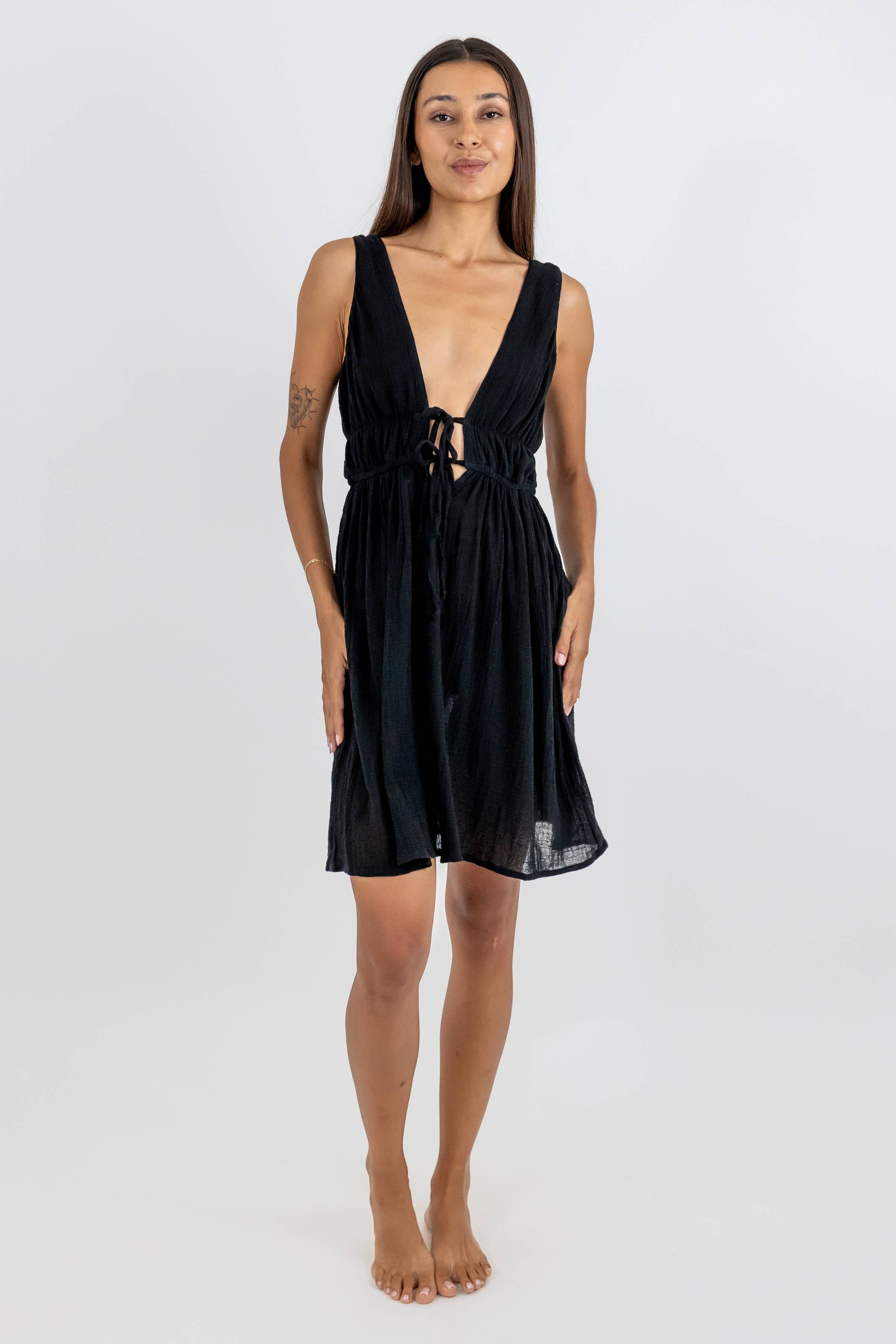 Vestido Estela de Gasa Corto sin Mangas