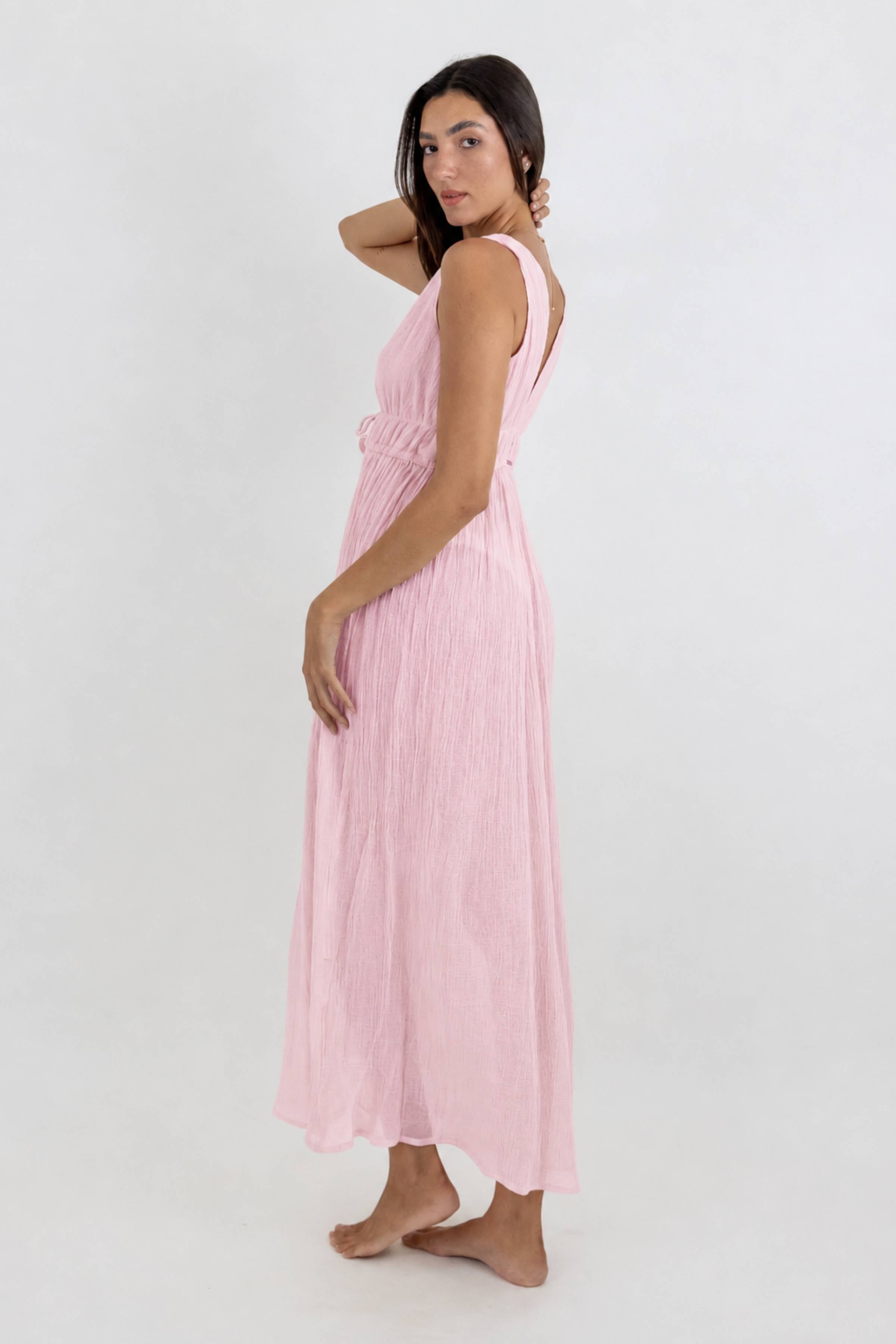 Vestido Estela de Gasa Largo sin Mangas