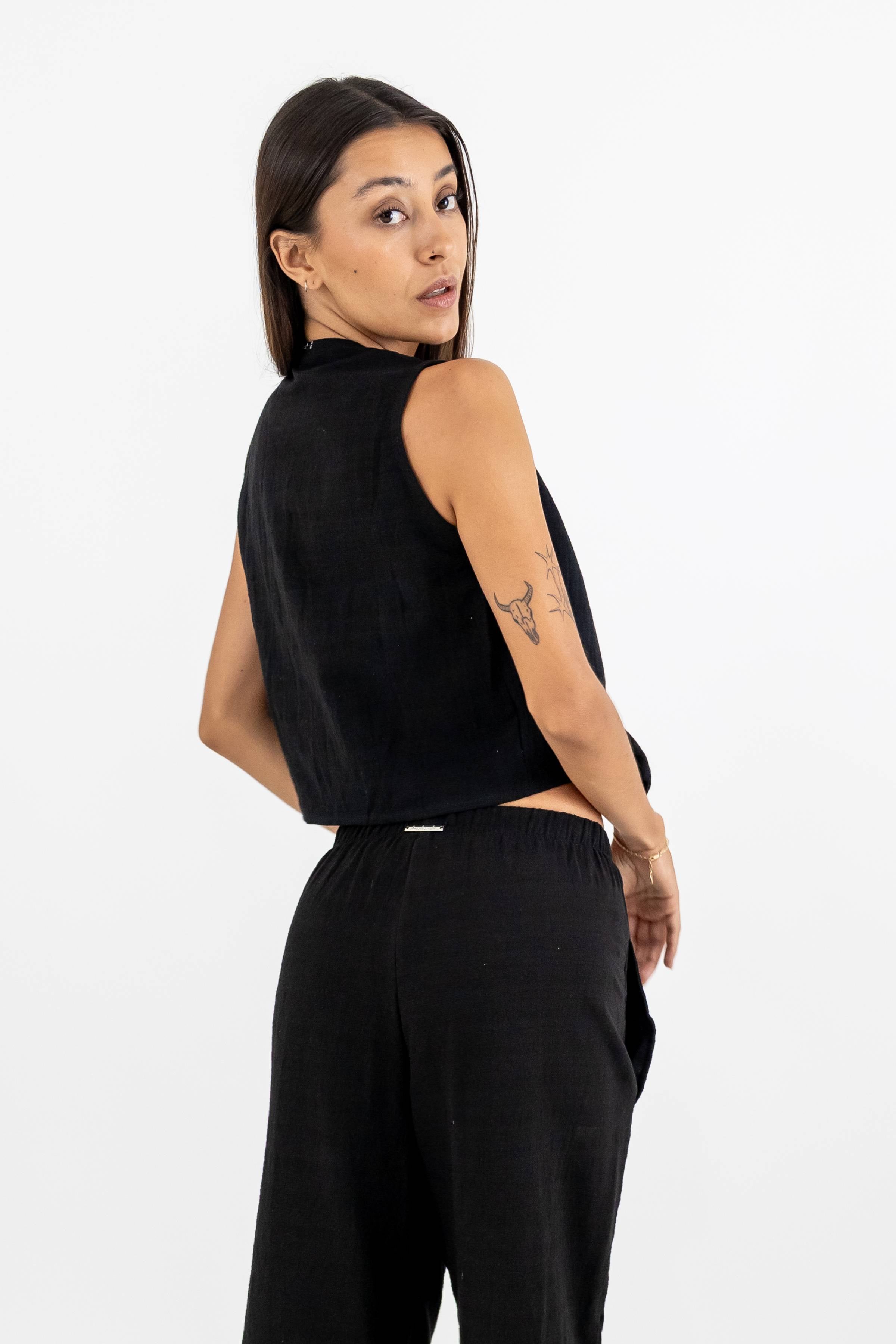 Amalfi Linen Vest with Buttons