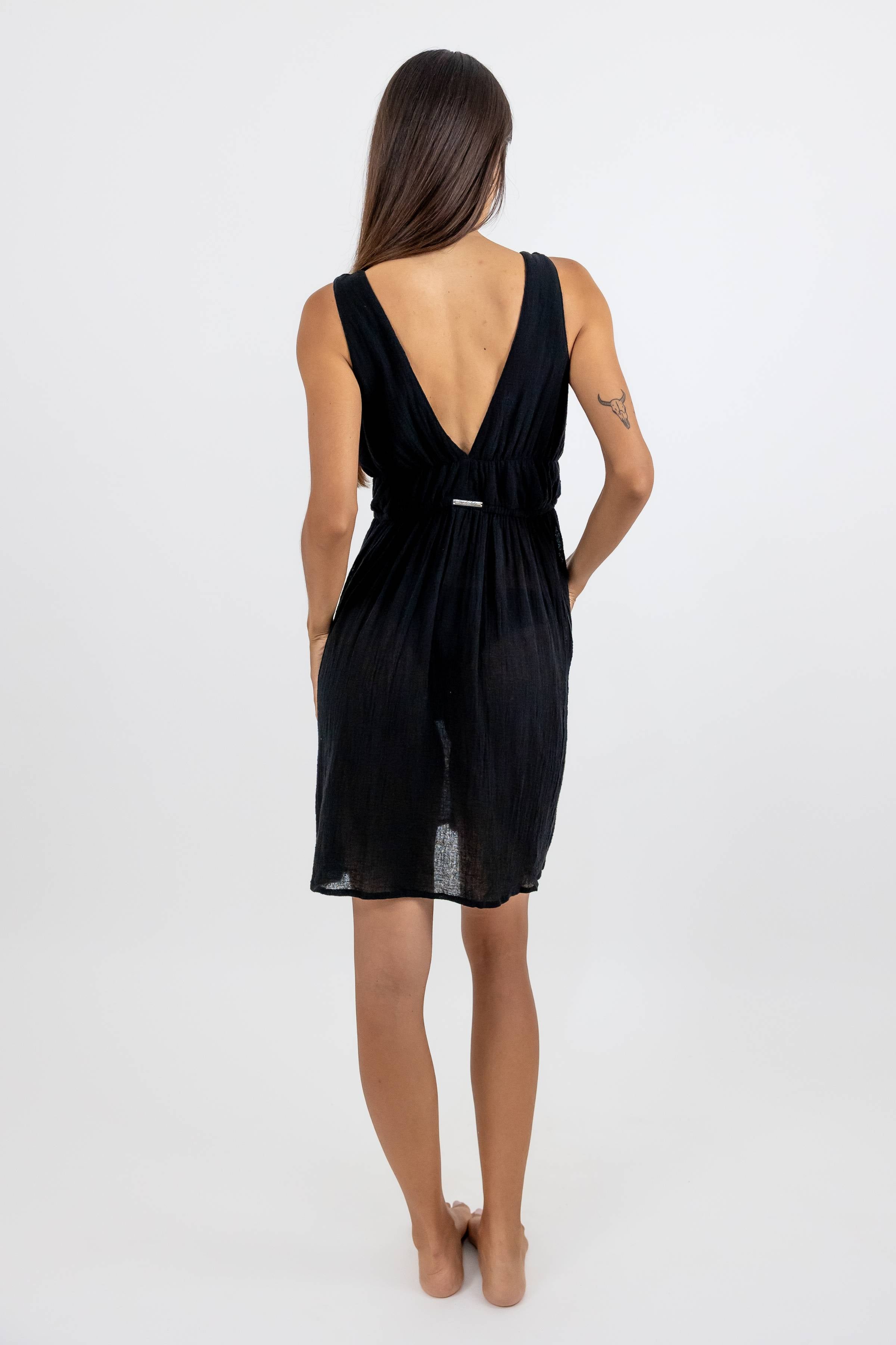 Vestido Estela de Gasa Corto sin Mangas