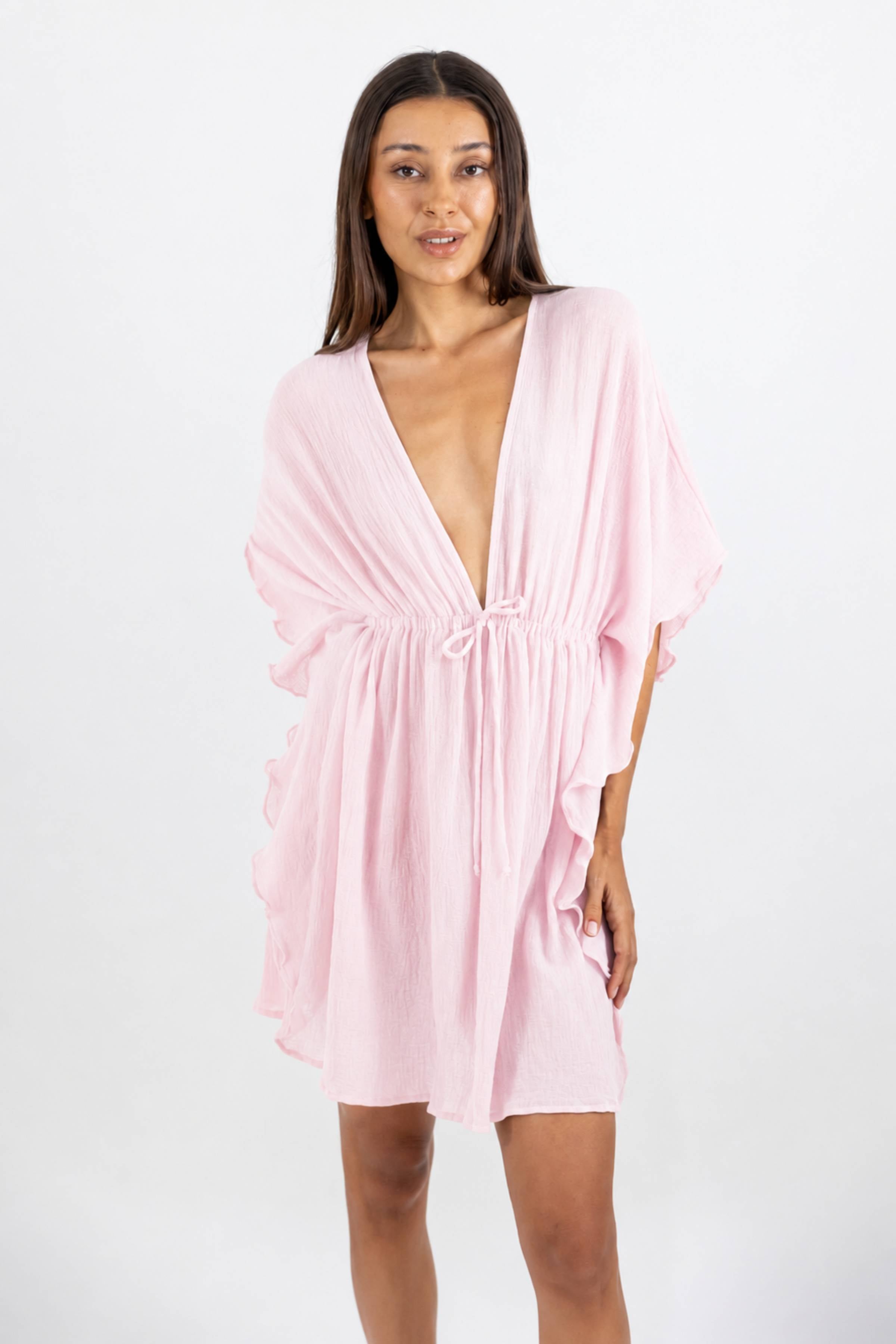Vestido Aurora de Gasa Corto con Olanes Laterales