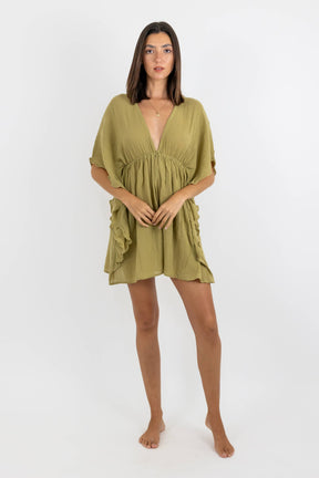 Aurora Short Chiffon Dress with Side Ruffles