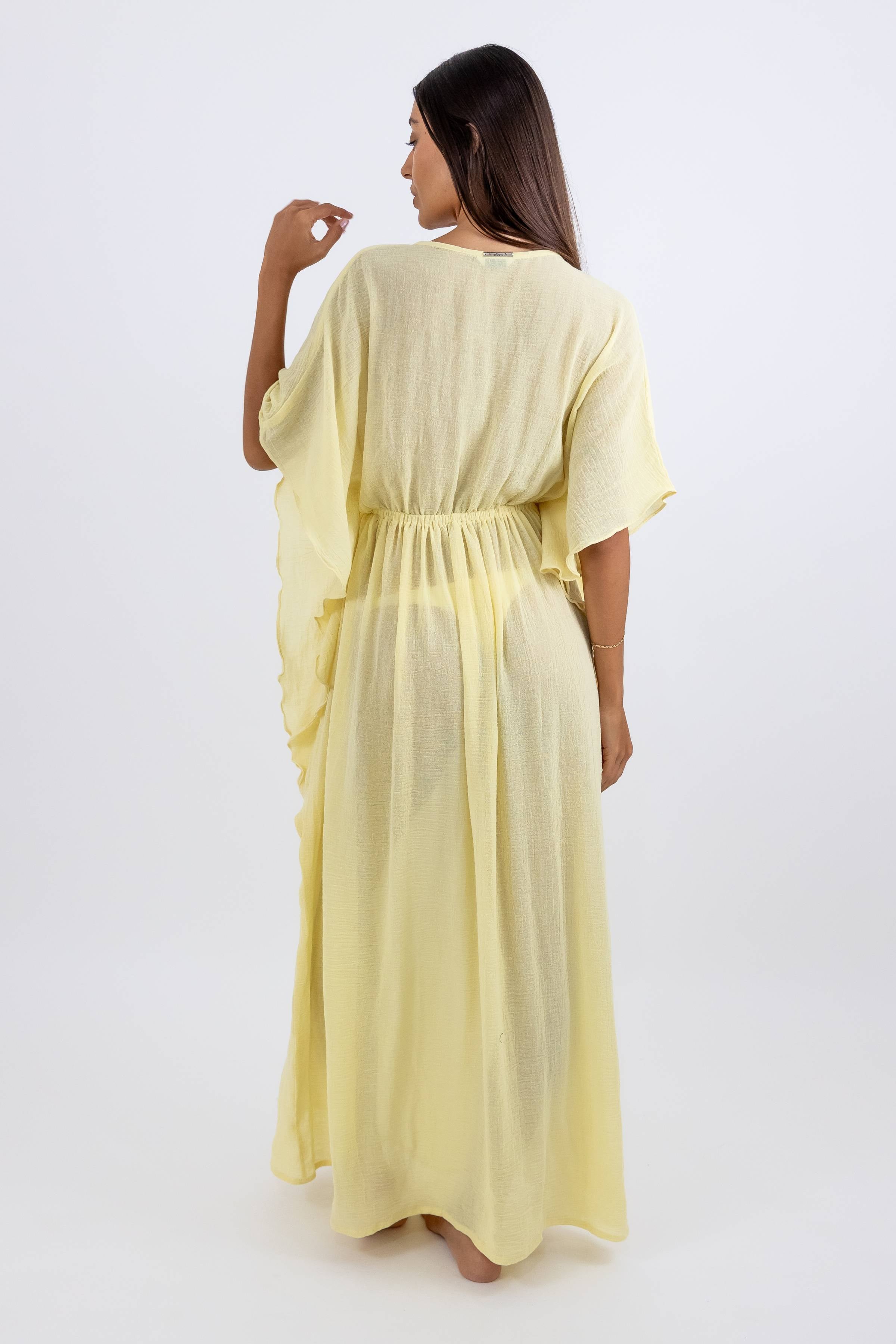 Vestido Aurora de Gasa Largo con Olanes Laterales