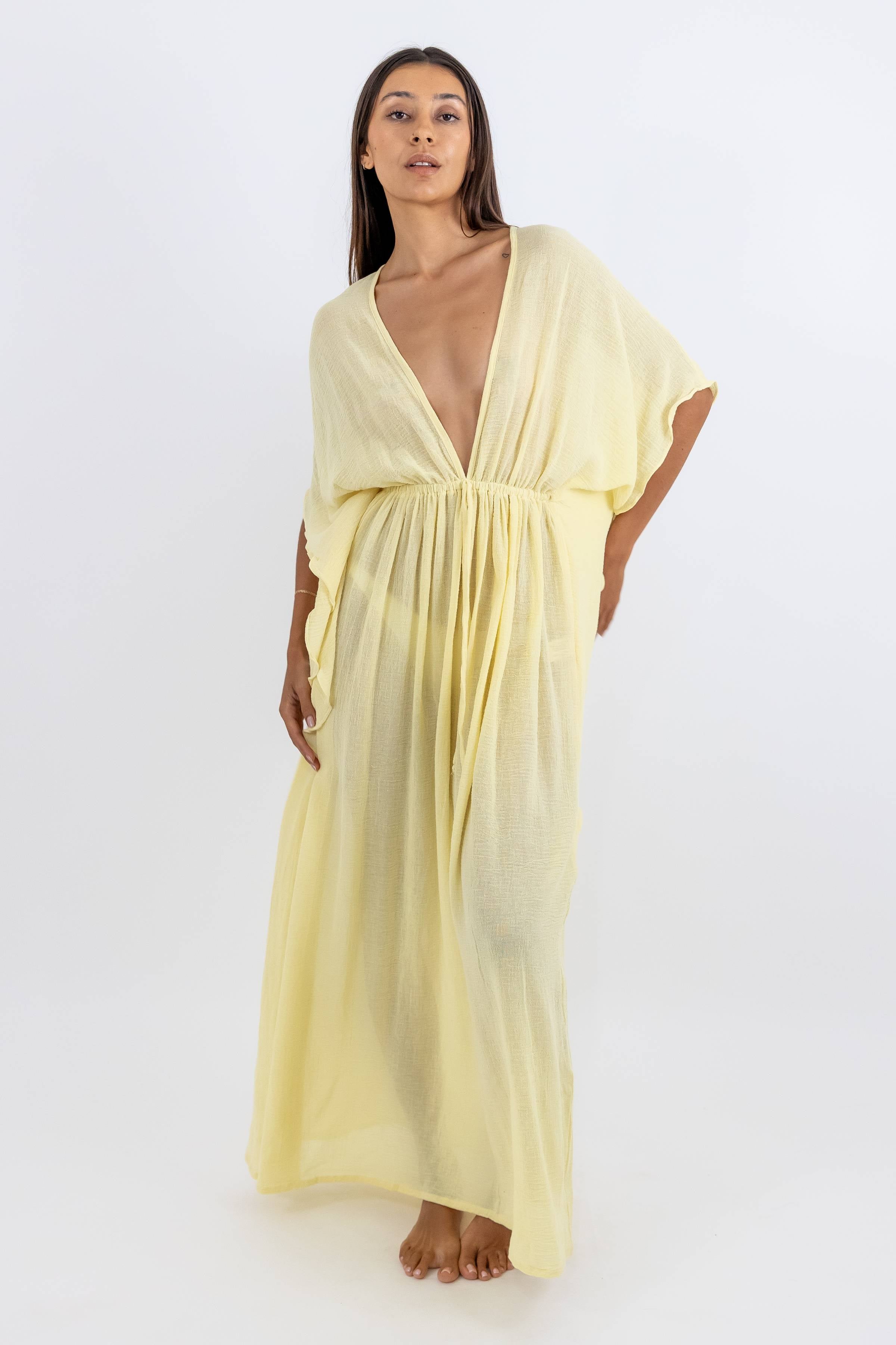 Vestido Aurora de Gasa Largo con Olanes Laterales