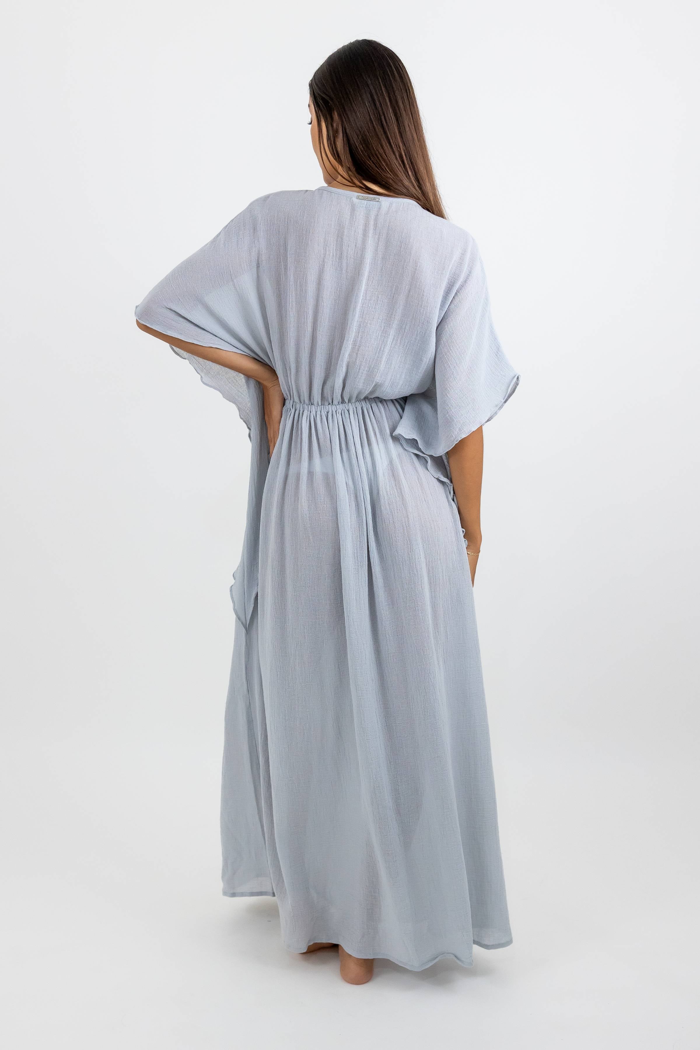 Vestido Aurora de Gasa Largo con Olanes Laterales