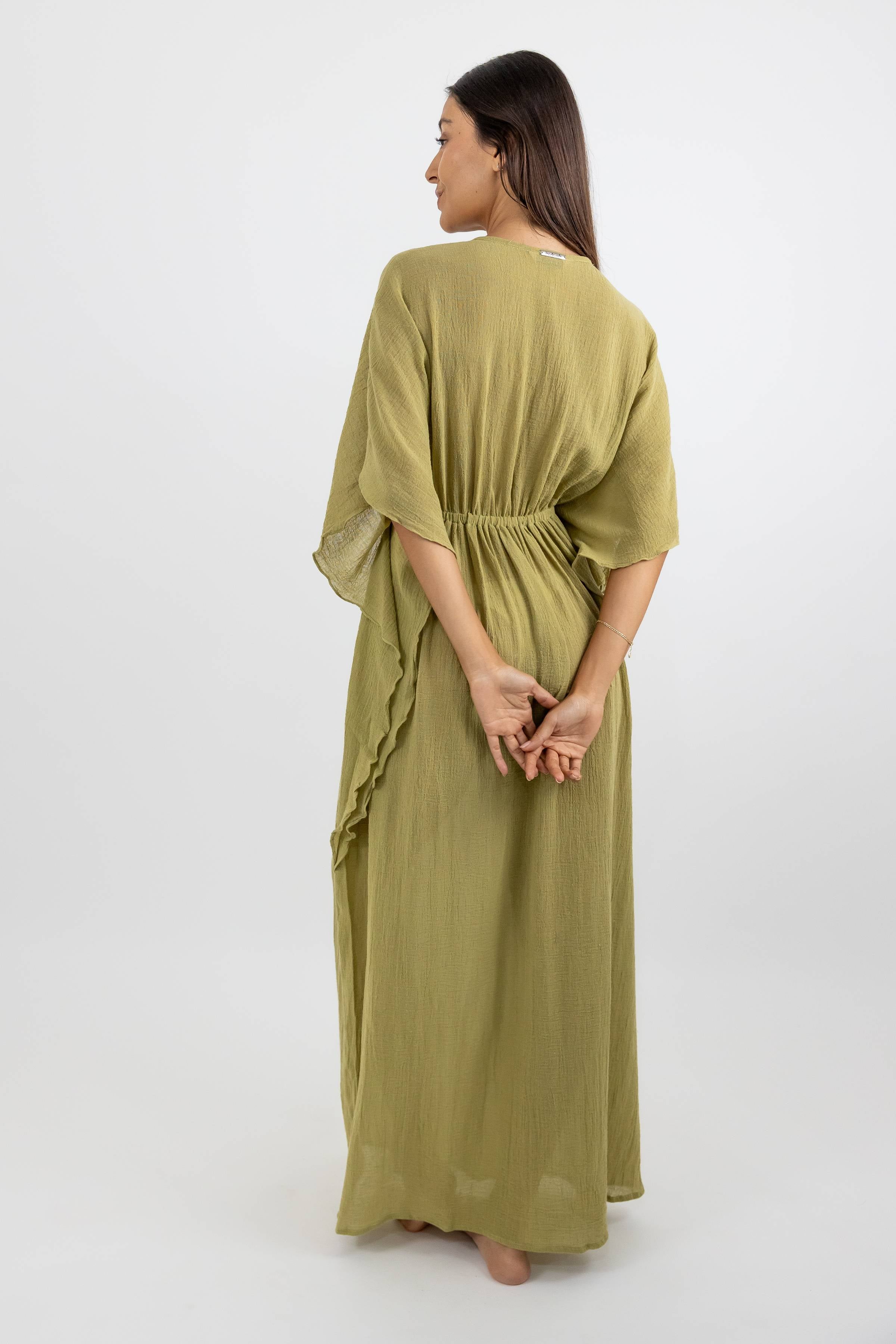 Vestido Aurora de Gasa Largo con Olanes Laterales