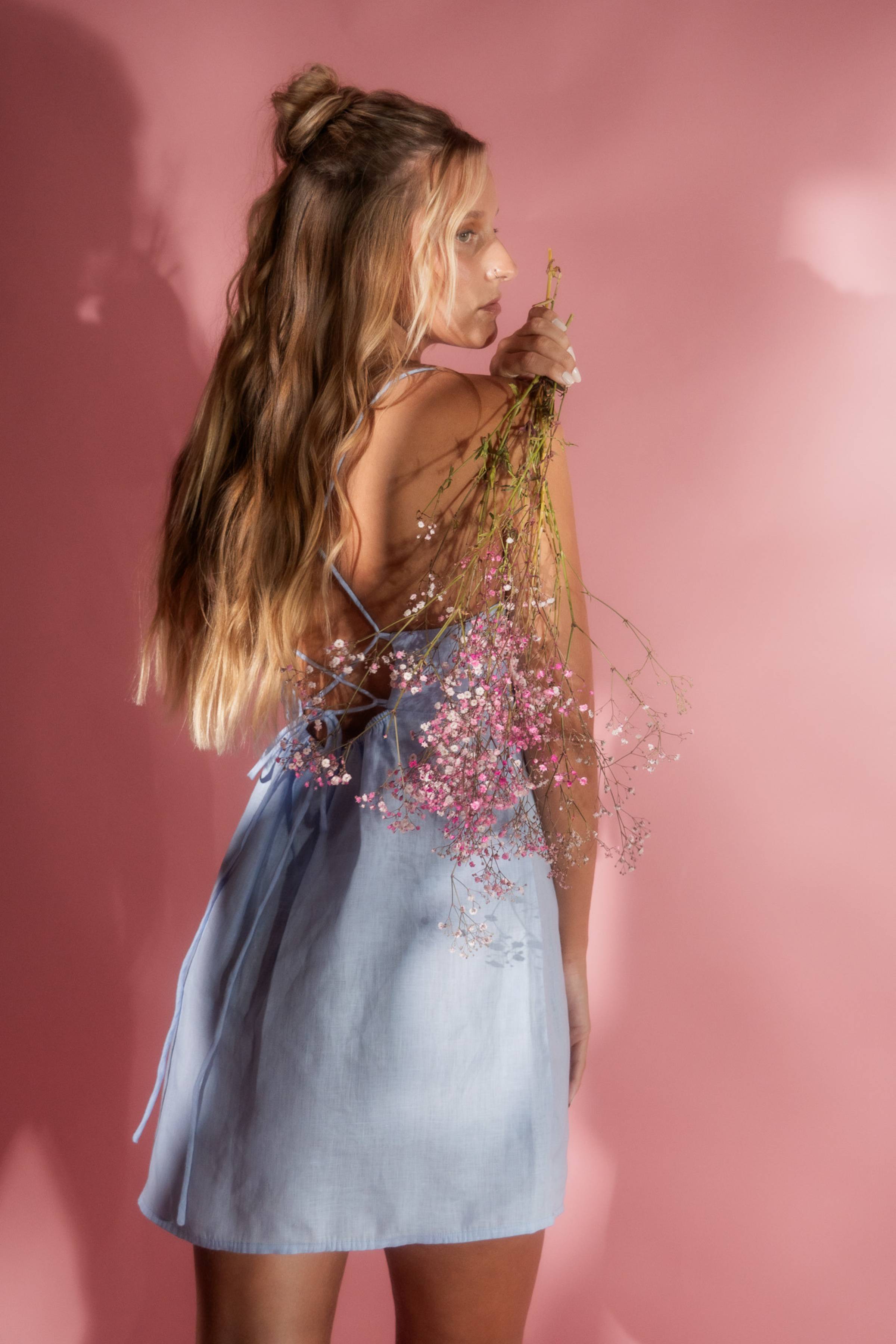 Vestido Celeste de Lino Ajustable Sandmade